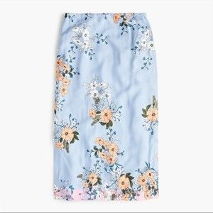 J. Crew Midi Slip Skirt in Grid Floral Print Blue, White, Peach, Orange Size 8